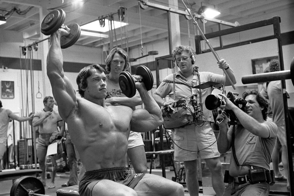 Arnold Schwarzenegger bodybuilding in film "Pumping Iron"