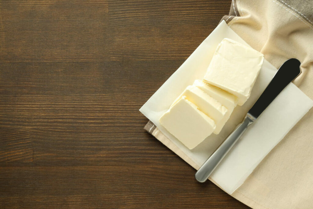 Butter slices on table